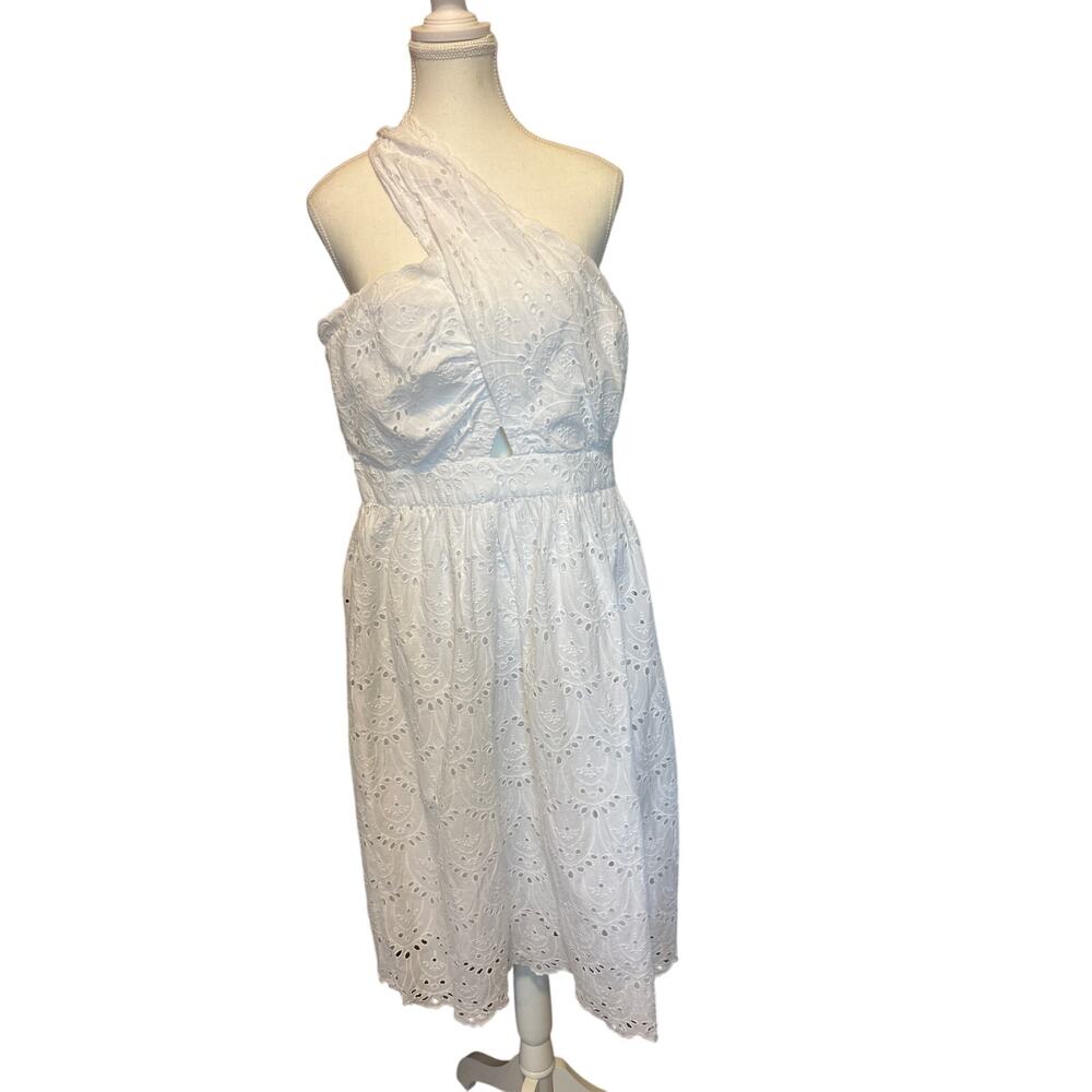 French Connection | White Eyelet One Shoulder Halter Dress | 12